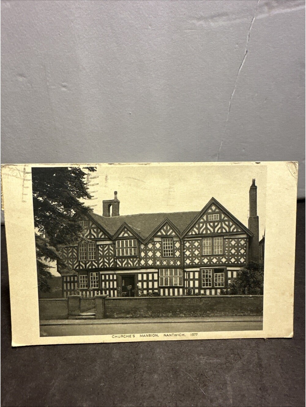1936 Churche’s Mansion Nantwich Postcard KGV 1/2d Stamps England to Oregon USA